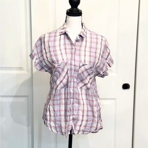 Cloth & Stone Purple Plaid Short Sleeve Button Down Blouse Top, Size XS